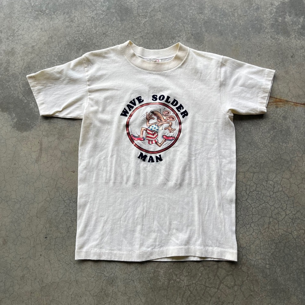 Vintage Wave Solder Man Graphic T-Shirt Single Stitch Mouse Cream Mens Medium